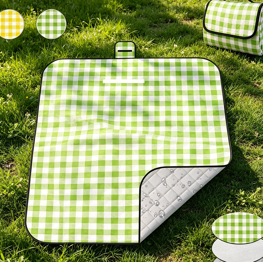 Extra-Large Thickened Plaid Picnic Blanket (Green)