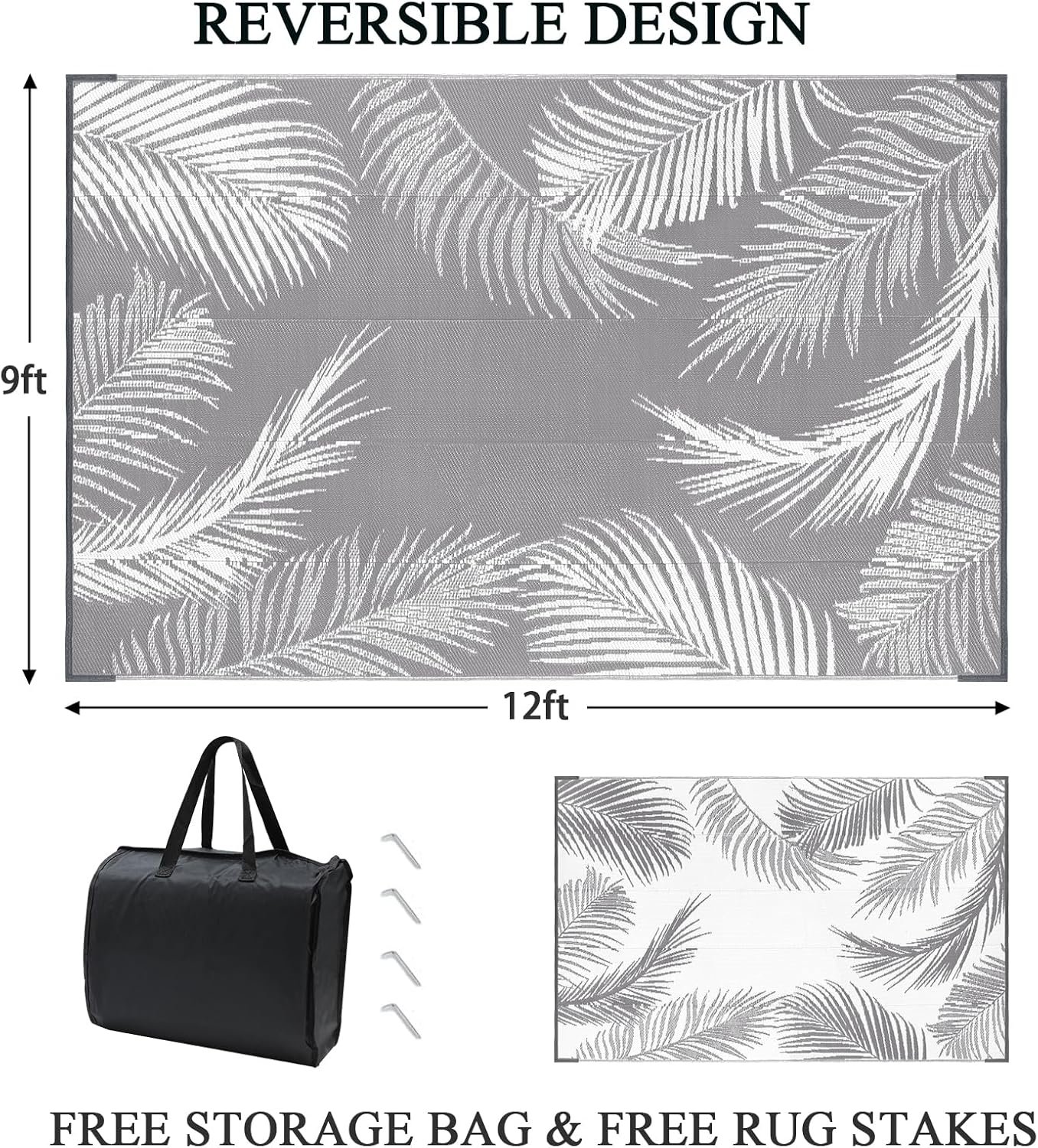 Reversible Waterproof Patio Rug (Leaf Grey) - Image 2