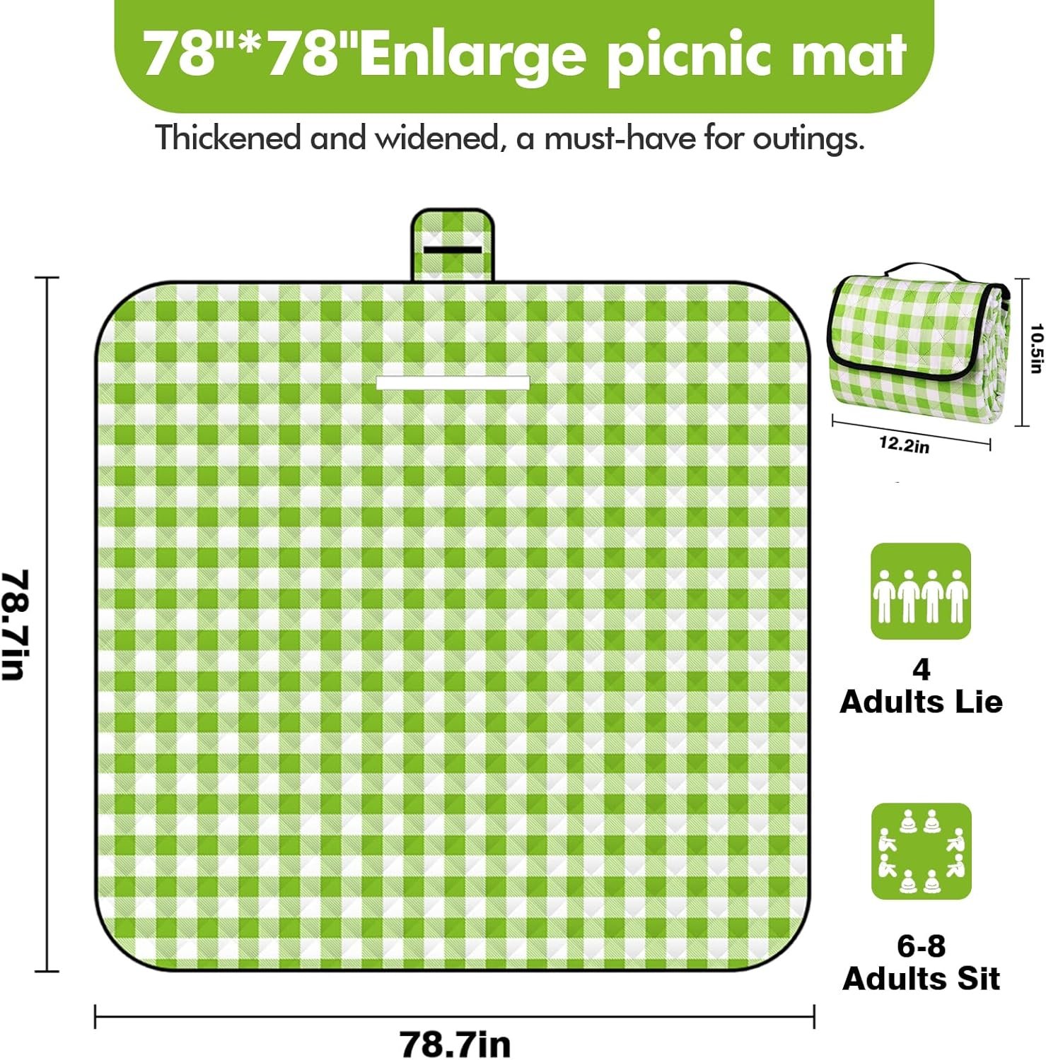 Extra-Large Thickened Plaid Picnic Blanket (Green) - Image 2