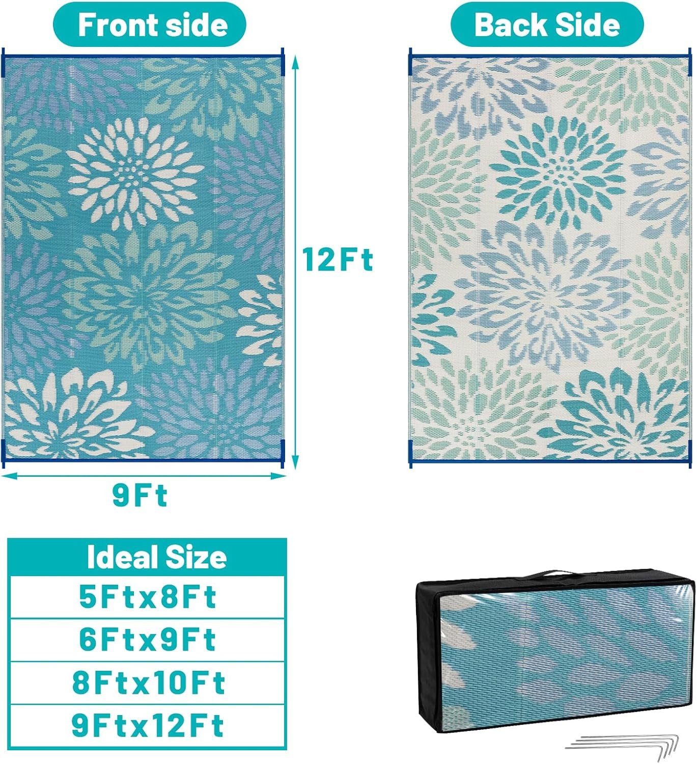 Floral Pattern Reversible Camping Rug - Image 2