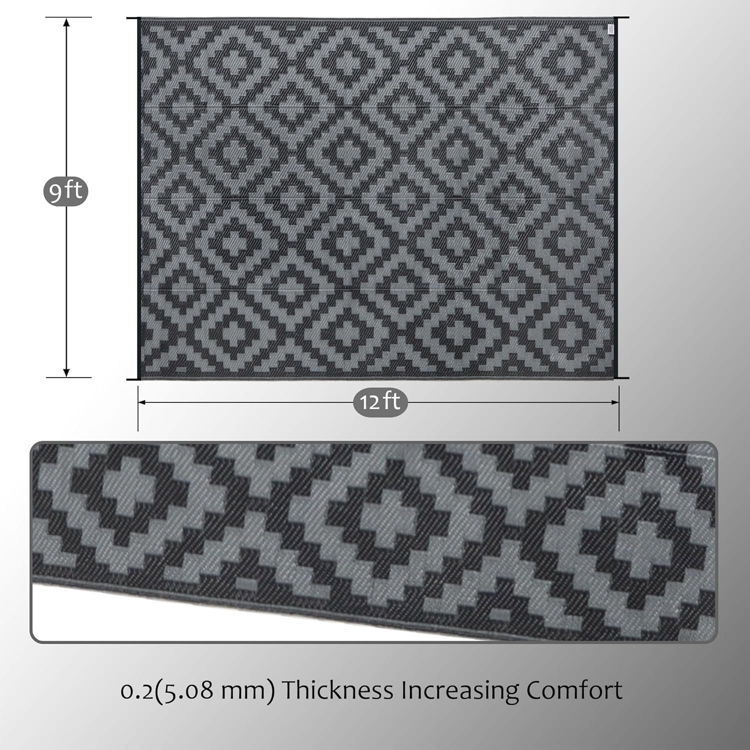 Modern Lattice Outdoor Rug (Black/Grey) - Image 2