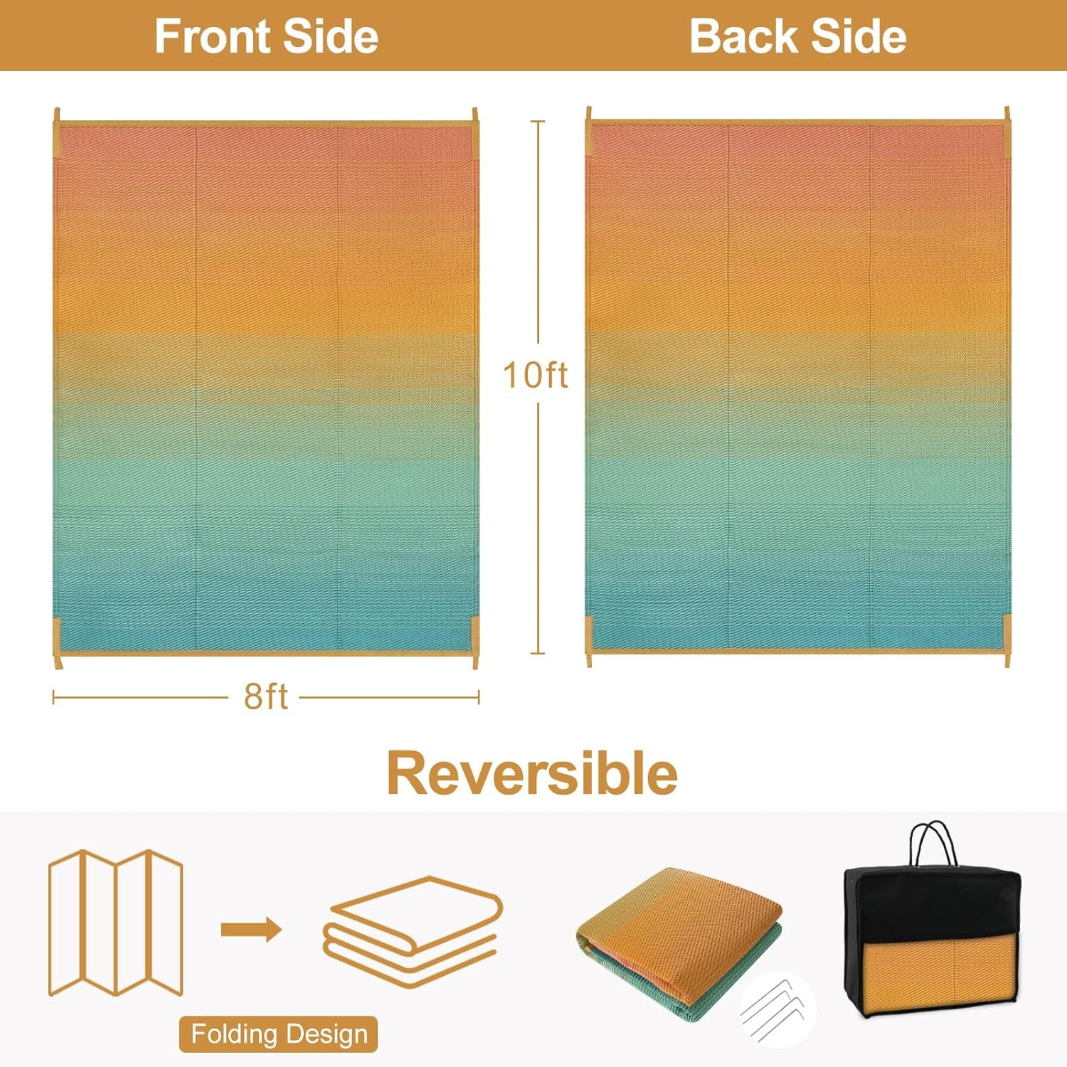 Reversible Waterproof Camping Rug (Blue/Orange) - Image 2