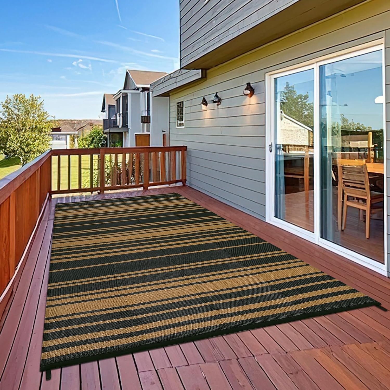 Modern Striped Reversible Camping Rug (Brown) - Image 2