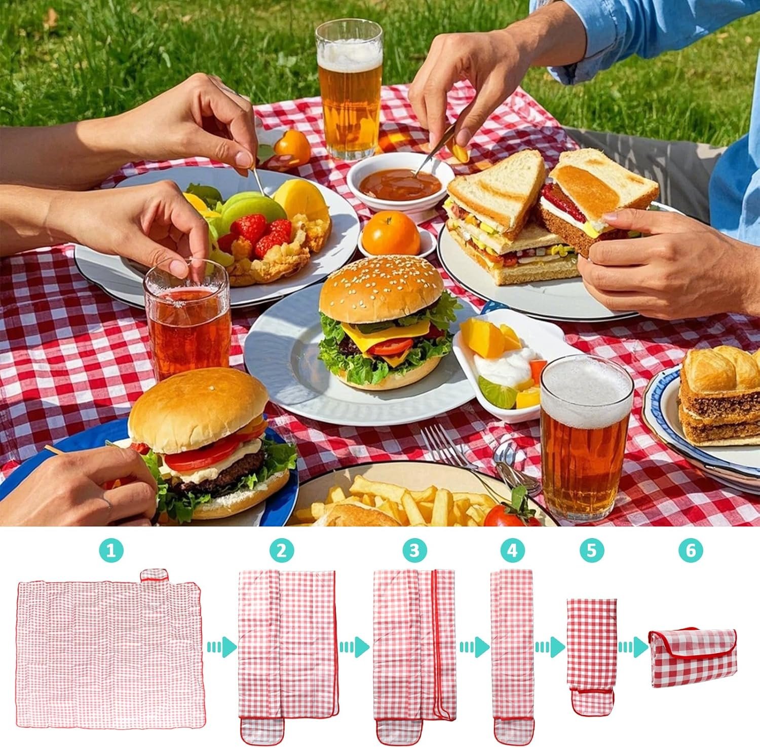 Large Waterproof Sand-Resistant Blanket (Red) - Image 2