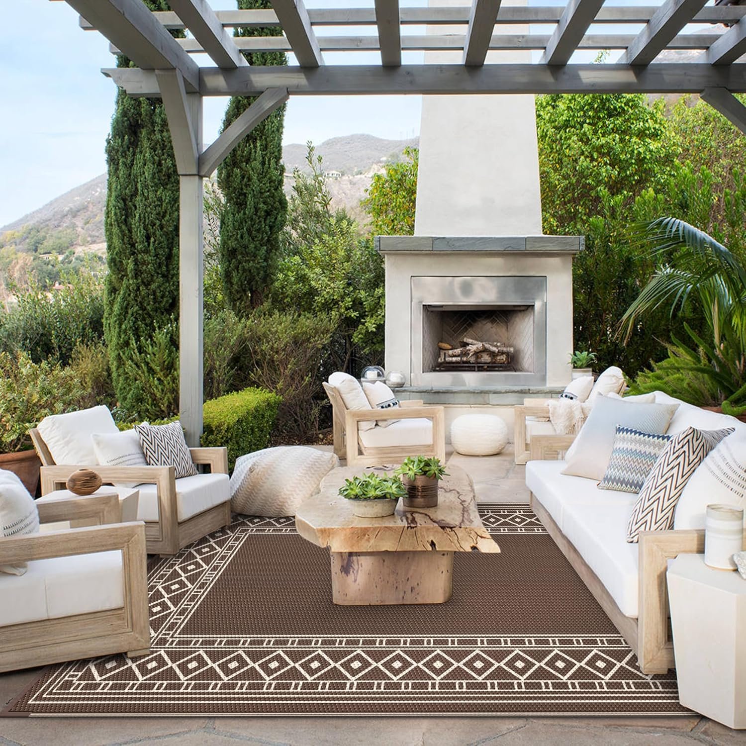 Foldable Reversible Patio Rug (Coffee/Beige) - Image 2