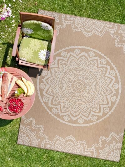 Modern Washable Indoor Outdoor Rug (Beige/White)