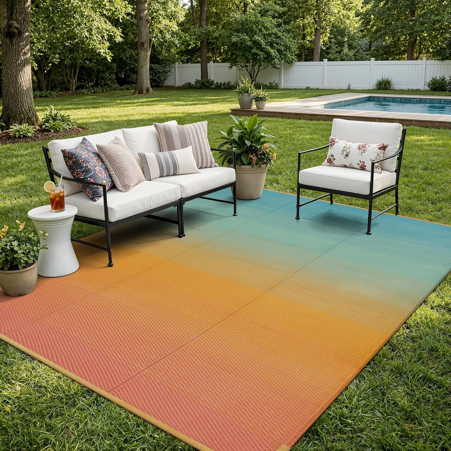 Reversible Waterproof Camping Rug (Blue/Orange)