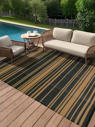 Modern Striped Reversible Camping Rug (Brown)