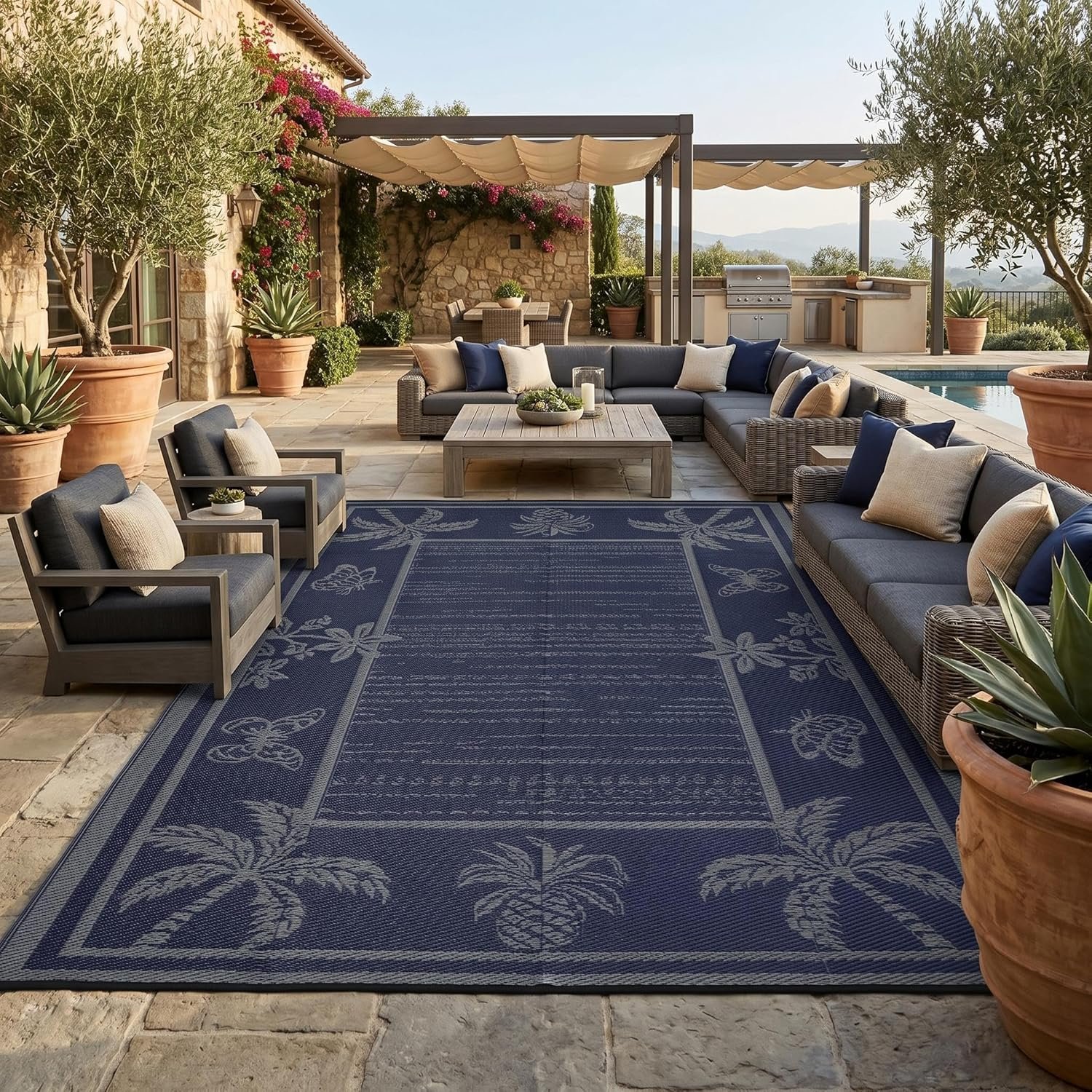 Tropical Leaf Reversible Outdoor Rug